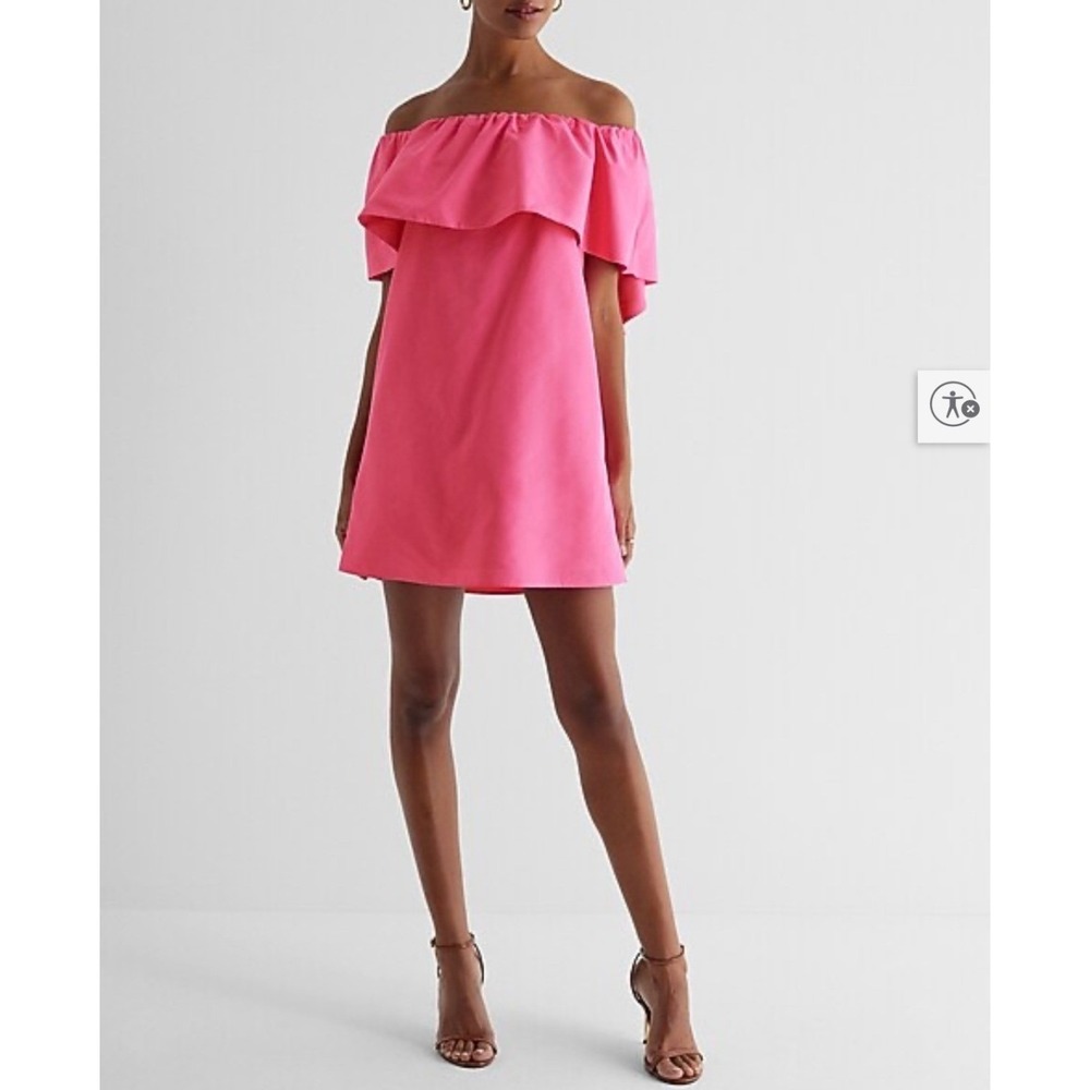 Express Conscious Edit Hot Pink Off The Shoulder Ruffle Mini Dress small NWT